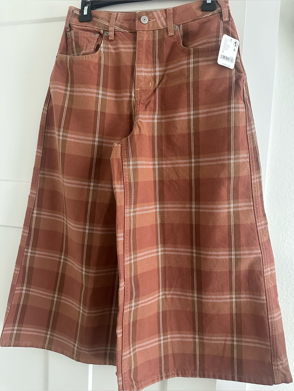 We The Free Rust Plaid Cropped Wide-Leg Jeans - Picture 6 of 6